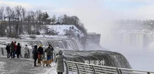 加拿大一社區被“冰封”成雪城 尼亞加拉大瀑布幾乎完全被凍結場面十分壯觀