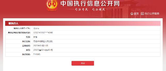 劉鑫已成被執行人 執行標的近72萬