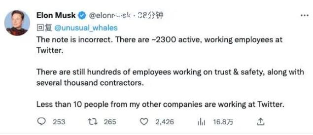 推特只剩1300員工?馬斯克回應