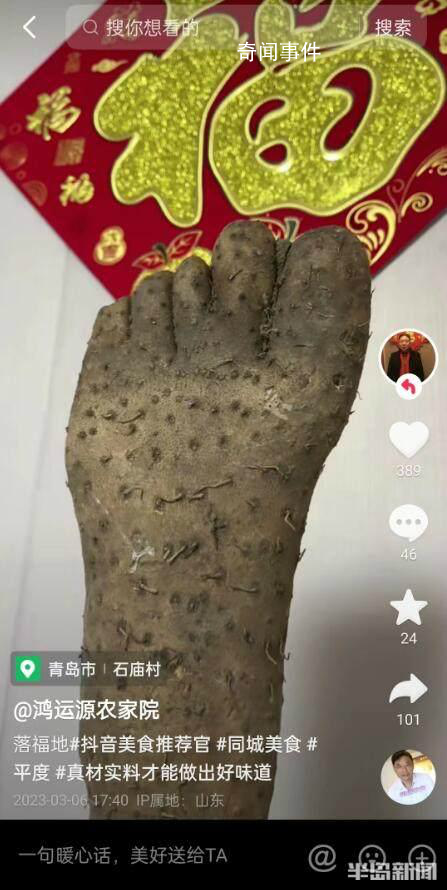 男子買到奇葩山藥外形酷似人腳掌 真佩服大自然的鬼斧神工