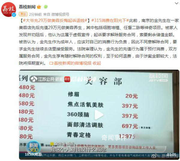 大爺充29萬做美容反悔起訴退錢 法院將擇期宣判