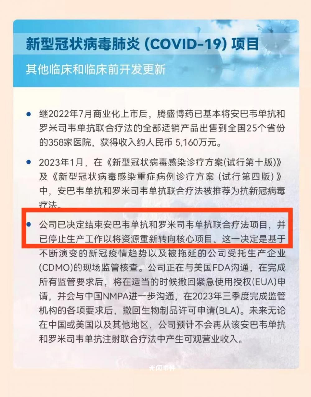 國內唯一新冠抗體藥已停產 商業化8個月后企業主動叫停