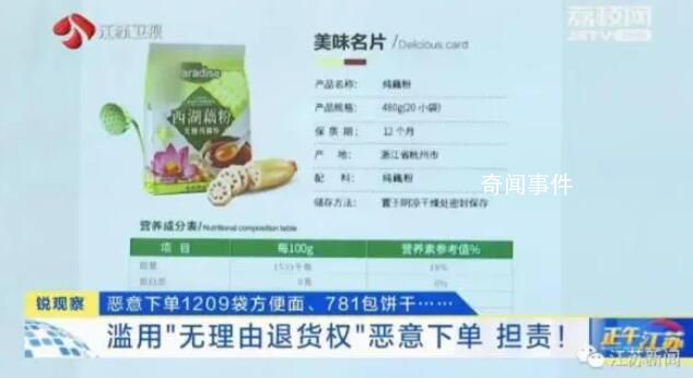 男子惡意下單1209袋方便面被訴 濫用退貨權利