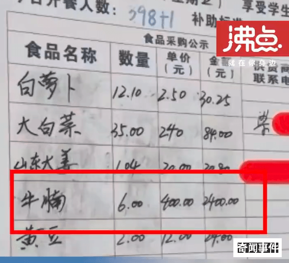 網(wǎng)傳小學牛腩400元1斤 官方回應