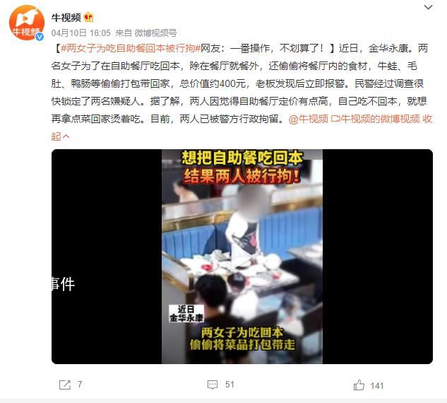 兩女子為吃自助餐回本被行拘 兩人被警方當場抓獲
