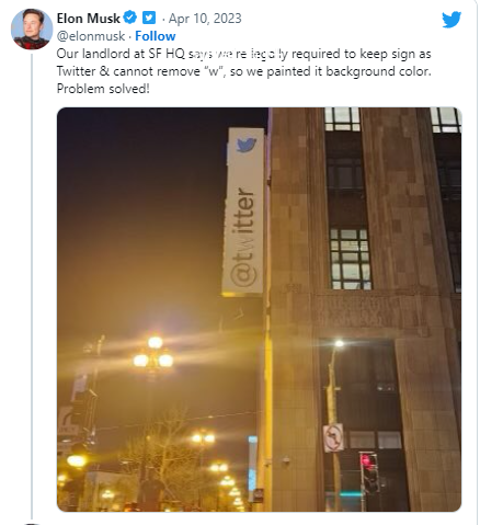 馬斯克將公司Twitter標志“w”涂白 給推特改名“傻笑”