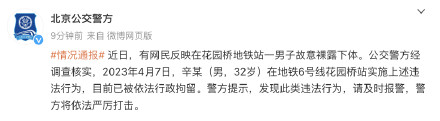男子地鐵站故意裸露下體被行拘 發現此類違法行為請及時報警