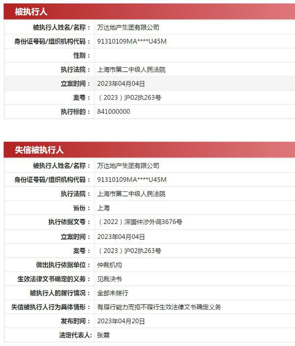 萬達地產被強制執行超10億成老賴 被列為失信被執行人