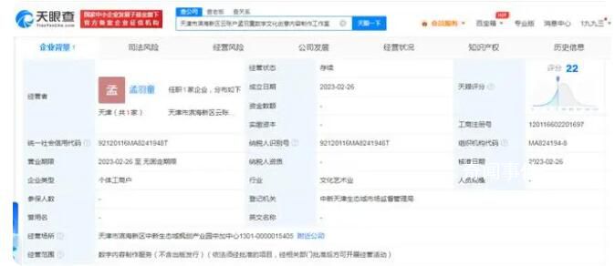 孟羽童名字被注冊為工作室 工作室投資人為黃宗華