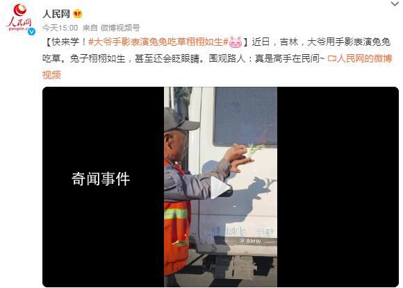 大爺手影表演兔兔吃草栩栩如生 真是高手在民間