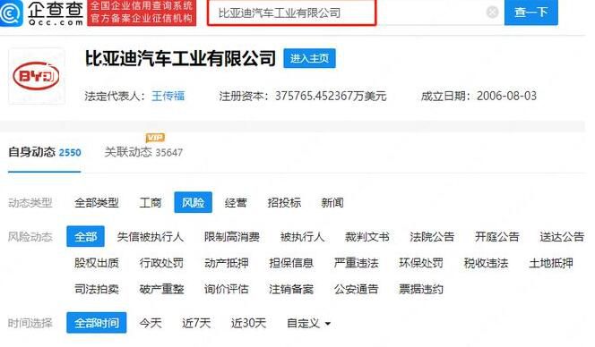 比亞迪汽車工業(yè)公司經(jīng)營(yíng)異常 通過(guò)登記的住所或經(jīng)營(yíng)場(chǎng)所無(wú)法聯(lián)系