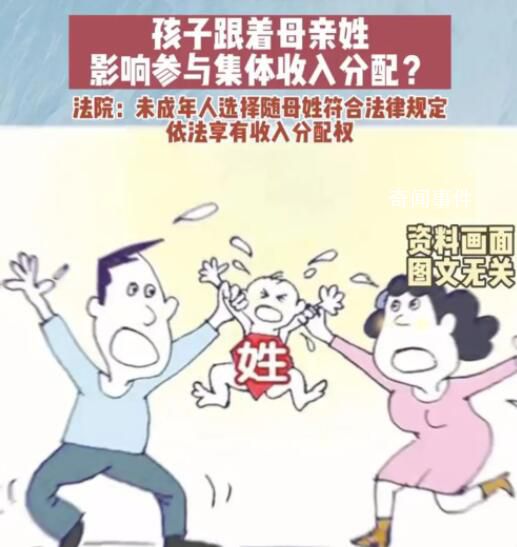 孩子隨母姓被拒絕分配村集體收入 法院：隨母親姓氏符合法律規定