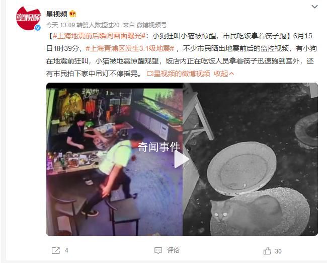 小狗在上海深夜地震前狂叫 上海地震前后瞬間畫面曝光