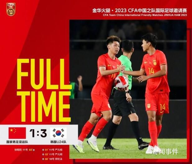 國足亞運隊10分鐘連丟3球 最終以1比3不敵對手