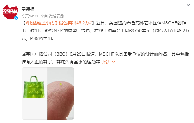 比鹽粒還小的手提包賣出46.2萬 MSCHF以其備受爭議的設(shè)計而聞名
