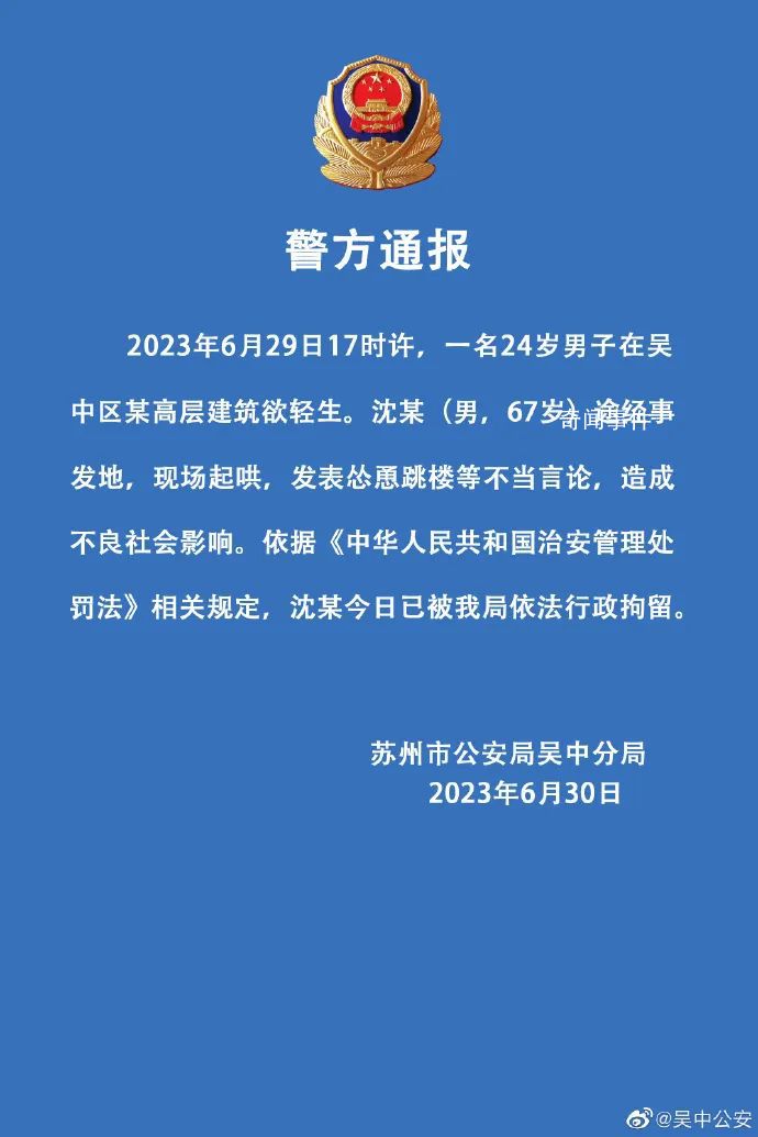 男子跳樓被圍觀起哄 慫恿者被行拘