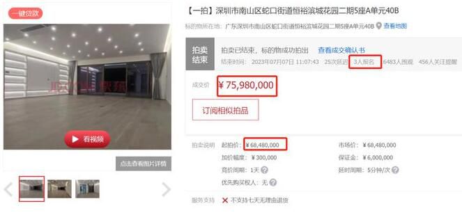 降價3000萬 深圳天價法拍房成交