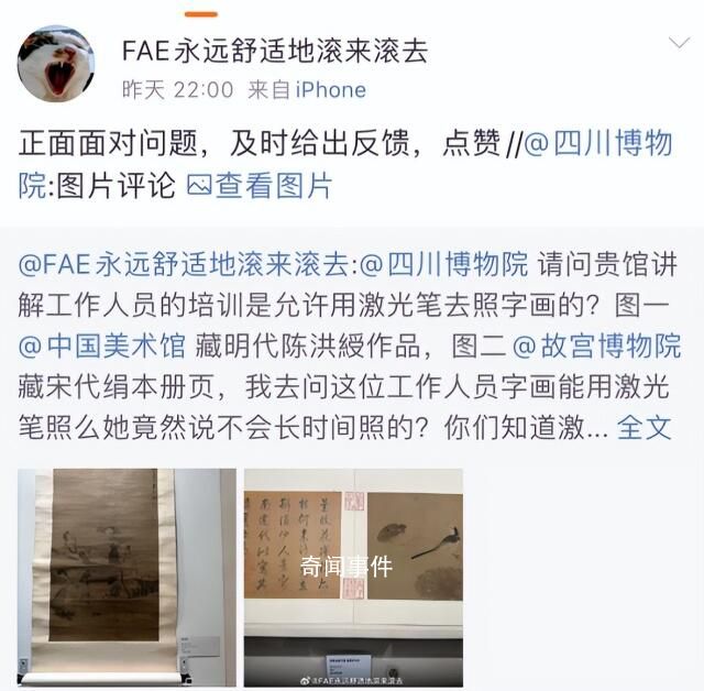 講解員用激光筆照射古畫 四川博物院致歉
