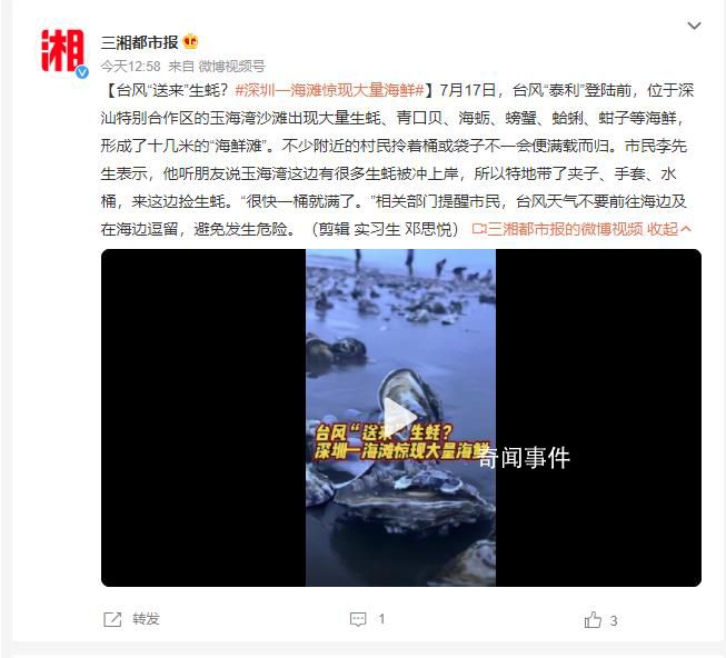 臺風(fēng)送來大量生蠔海鮮 市民拎麻袋裝