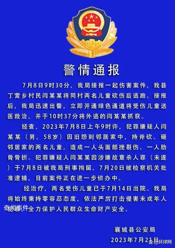 老人持斧砍砸2兒童涉故意殺人罪被捕 目前案件正在進(jìn)一步偵辦中