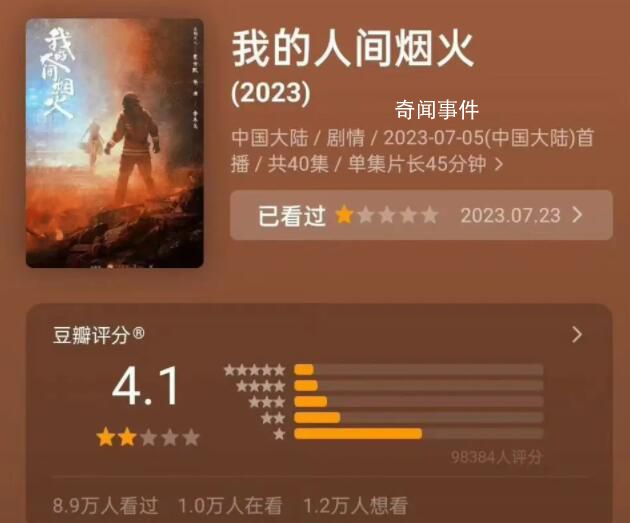 《我的人間煙火》評分4.1 有網友呼吁讓該劇下架