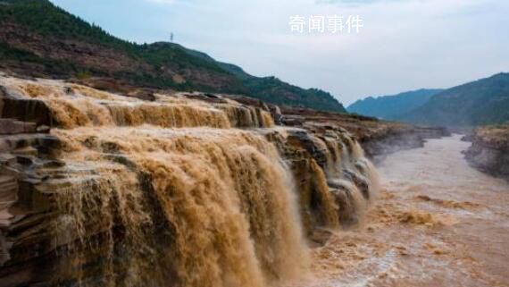 降雨致黃河壺口瀑布現“金瀑飛流” 引了眾多游客前來觀賞
