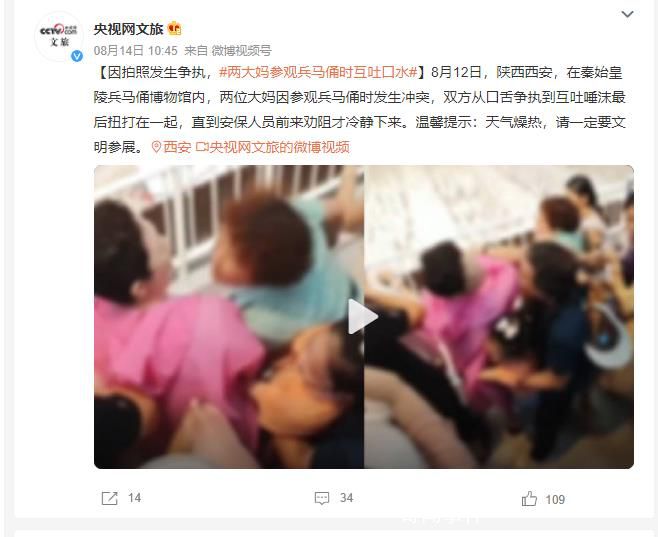 西安兩大媽參觀兵馬俑時互吐口水 天氣燥熱請一定要文明參展