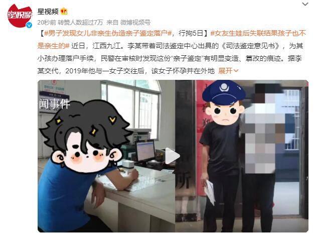 男子發(fā)現(xiàn)女兒非親生擅改親子鑒定 為辦理戶口被拘留五日