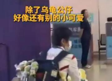 背了一堆小烏龜的全紅嬋相當顯眼 引了眾多媒體和粉絲的目光