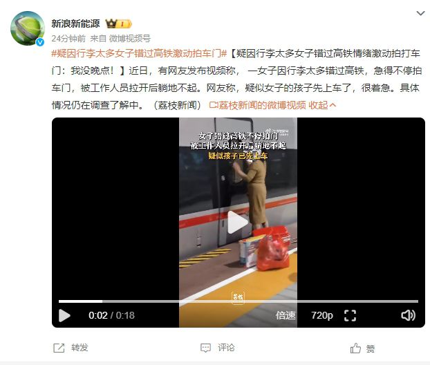 因行李太多錯過高鐵 女子拍打車門