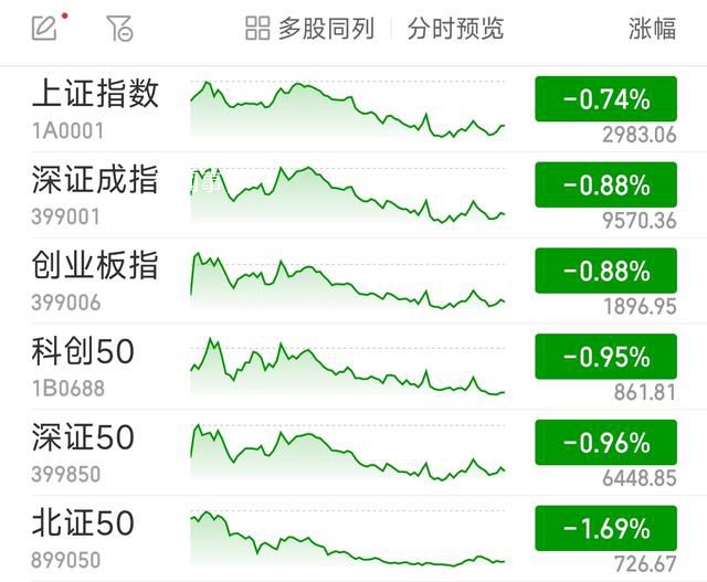 滬指跌0.74%失守3000點(diǎn) 創(chuàng)業(yè)板指累跌4.99%