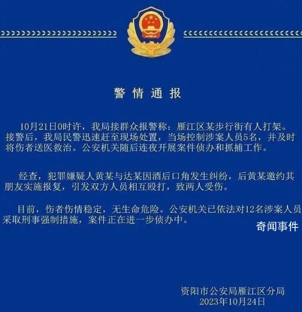 四川資陽通報步行街打架:12人被抓