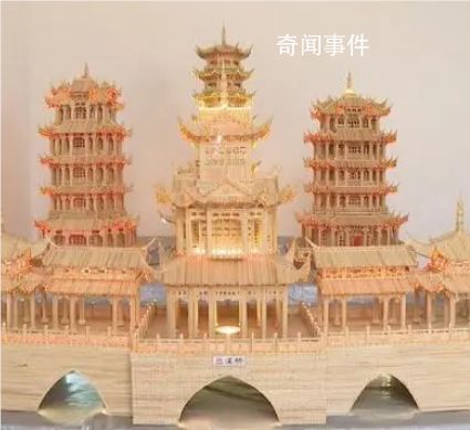 大叔用廢棄筷子搭出微縮版黃鶴樓 將這些廢棄的筷子變廢為寶