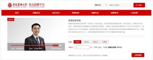 吳尊友母校安醫大設立吳尊友獎學金 并在3天內籌款近45萬元