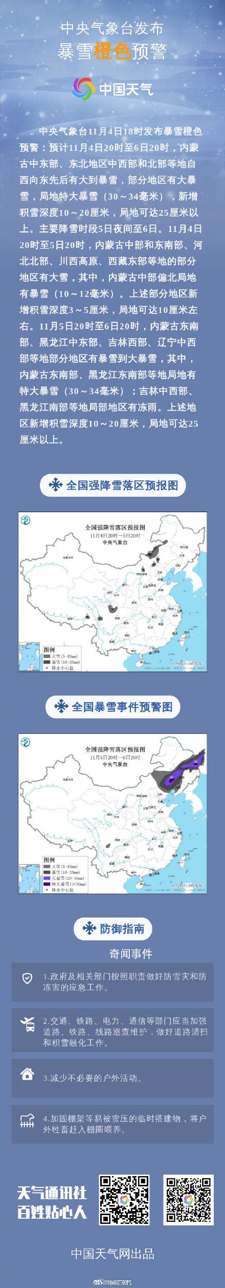 入秋以來首個暴雪橙色預警發布 局地可達25厘米以上