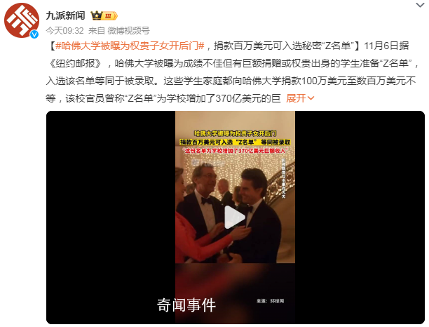 哈佛被曝為權貴子女開后門