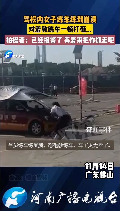 女子疑練車練崩潰暴砸教練車 不停打砸教練車