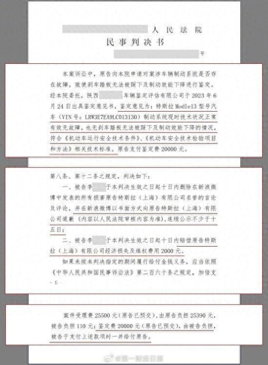 特斯拉剎車失靈事件成員被判道歉