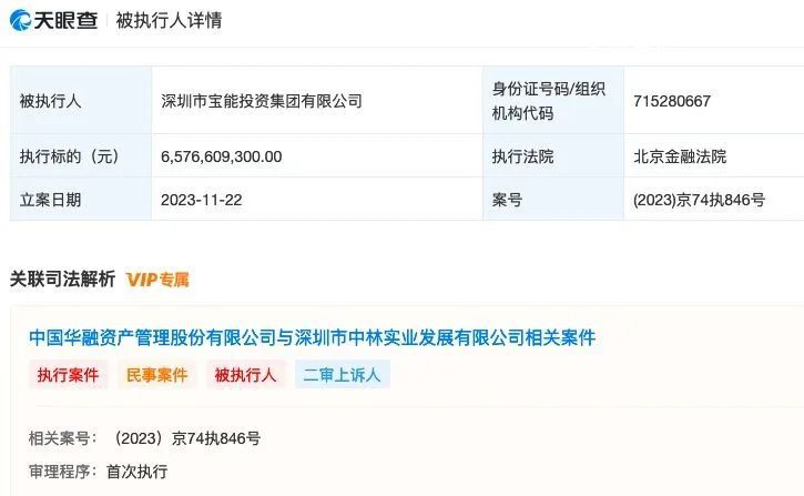姚振華及寶能集團被強執65.7億元