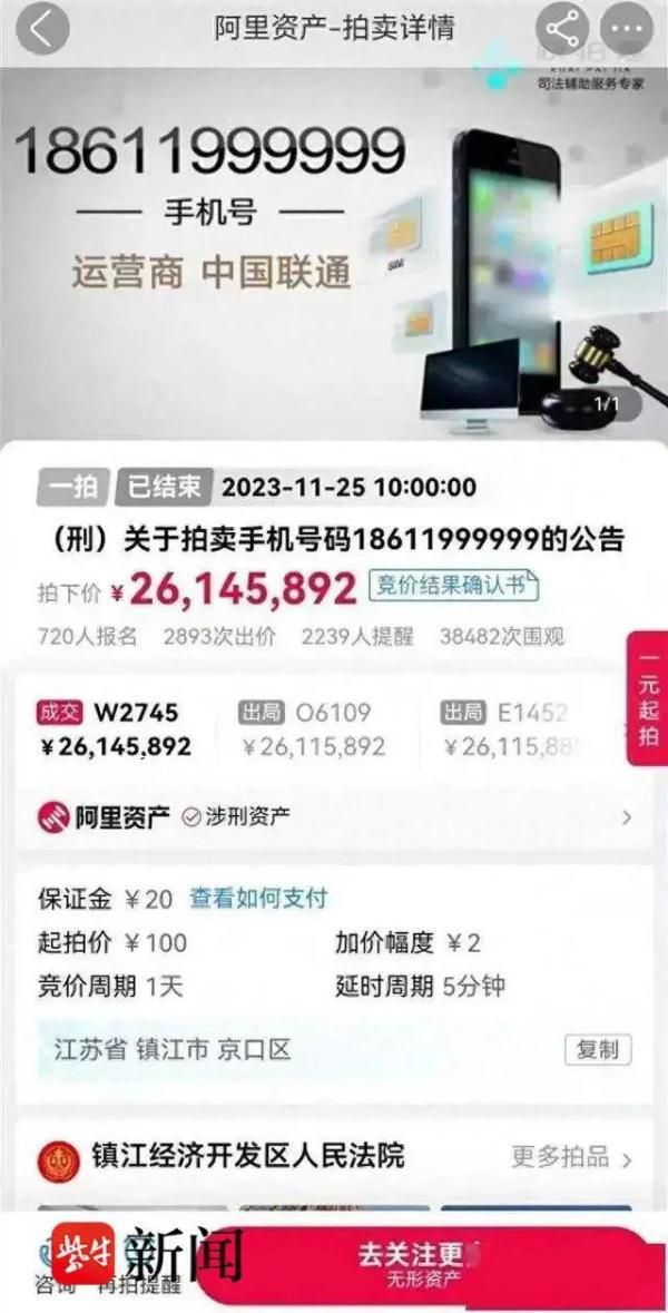 2614萬元拍下手機號買家稱拍錯了