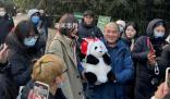 萌蘭用一字馬迎接譚爺爺