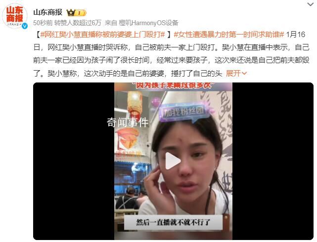 網紅樊小慧稱被前婆婆上門毆打